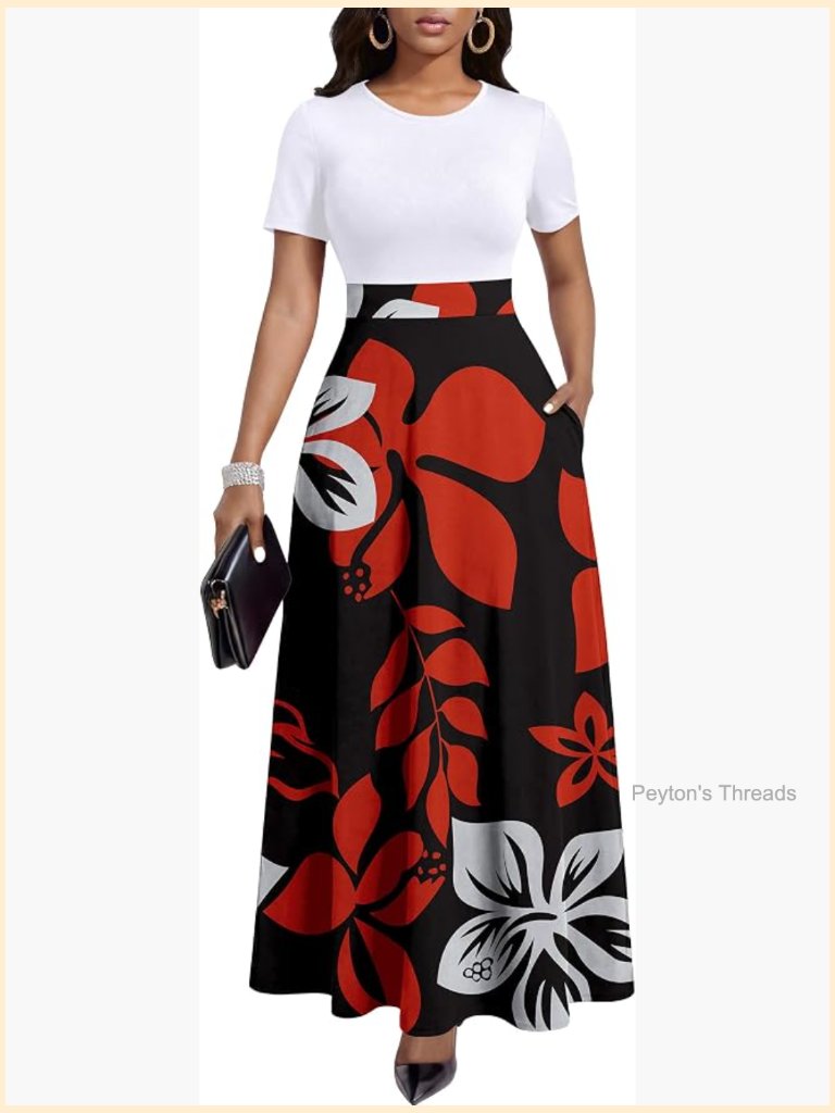 Women's Casual Maxi Dress Crewneck Short Sleeve Summer